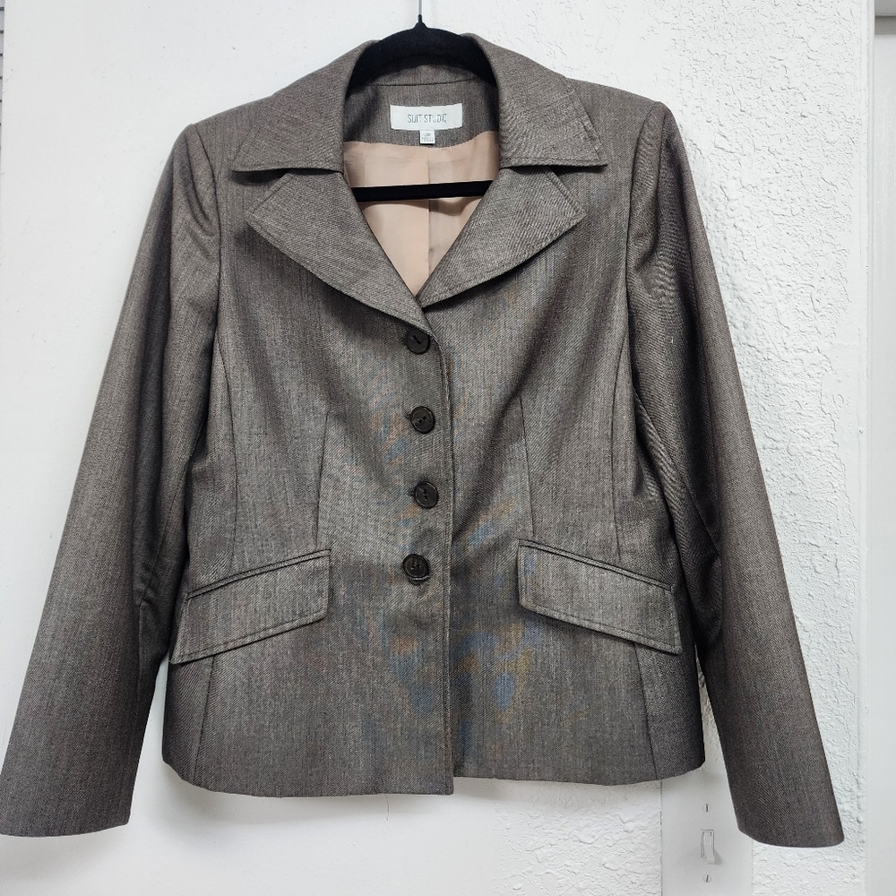 SUIT STUDIO VINTAGE Grey Blazer Jacket Size 12P